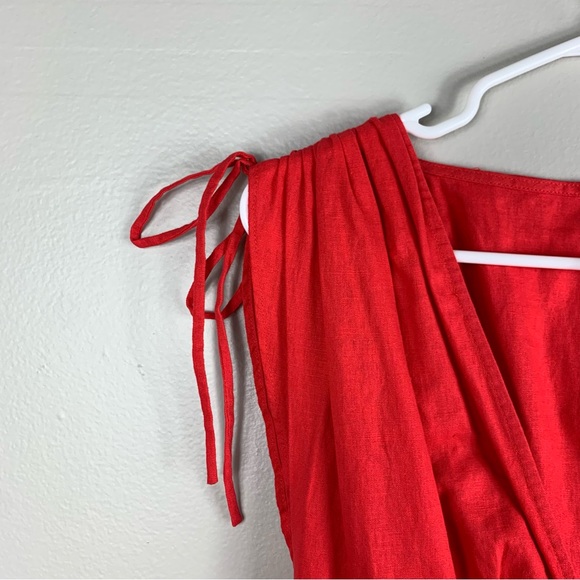 Free People | Red Flare Linen Mini Dress Deep V-cut | Size XS - Picture 7 of 12